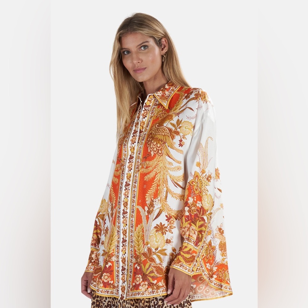 Zimmermann Brightside Placement Golden Phoenix Shirt, NWT, $895, Size US 6/AU 1